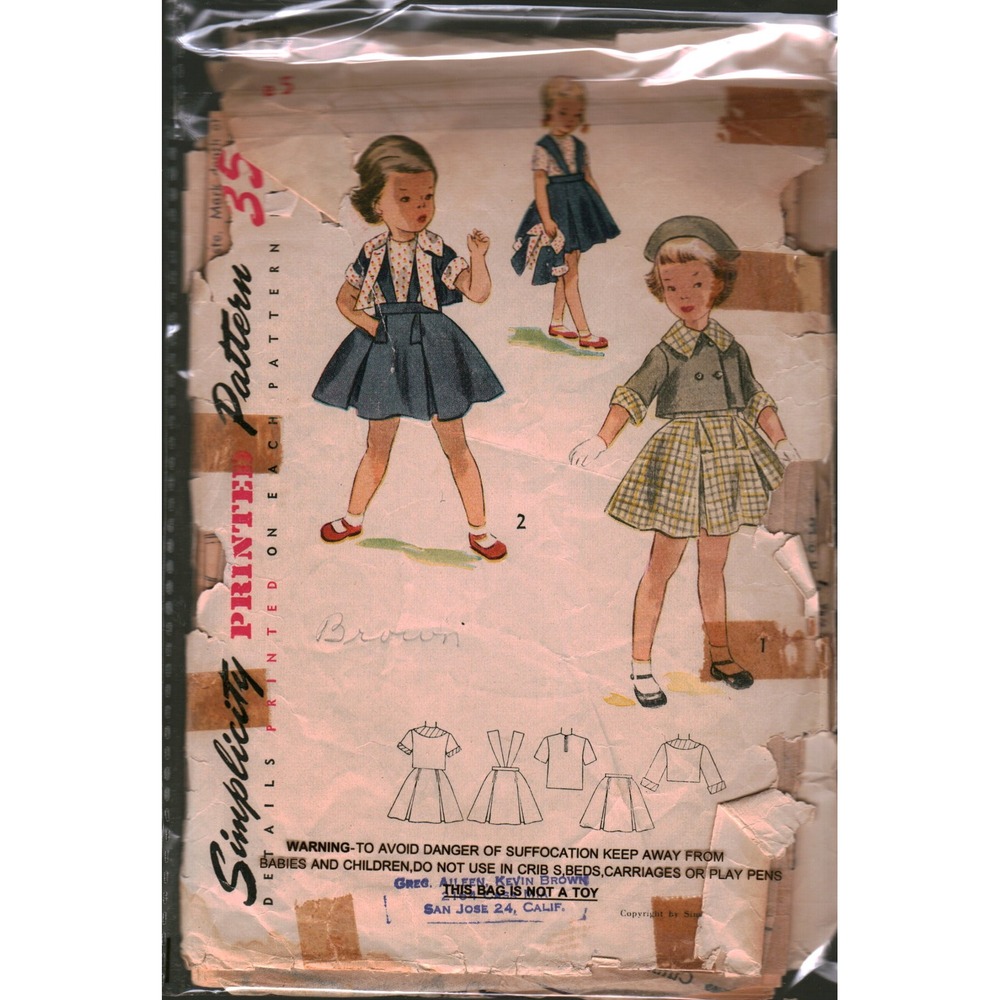 Vintage Simplicity‎ 3470 Girls Two-Piece Suit Blouse Sewing Pattern Size 5 1950s